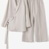 Solid Color Office & Work Pants Set, Button Lapel Neck Long Sleeve Blazer & Elastic Waist Pants Outfits, Women's Clothing