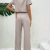 Solid Color Botton Two Piece Blazer Set, Elegant Lapel Long Sleeve Blazer ＆ Pants For Office & Work, Women's Clothing