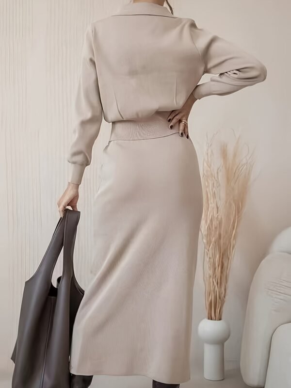 Elegant Solid Color Skirt Set, Single Breasted Flap Pockets Top & High Waist Slim Skirt For Office & Work, Women's Clothing