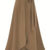 Solid Ruffle Hem Skirts, Elegant High Waist Tied Midi Skirts, Women's Clothing