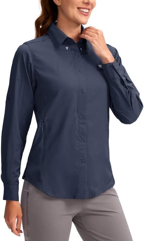 Womens Sun Protection Fishing Shirt with Zipper Pockets Lightweight SPF Long Sleeve Shirts for Hiking Safari