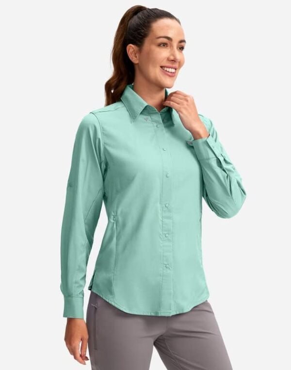 Womens Sun Protection Fishing Shirt with Zipper Pockets Lightweight SPF Long Sleeve Shirts for Hiking Safari