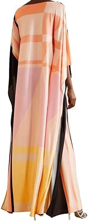 Designer Printed Long Satin Silk Casual Wear Women Kaftan Kurta,Beach wear Kaftan,Long Silk Caftans, Party wear Kaftan Fancy Dress for Women Yellow