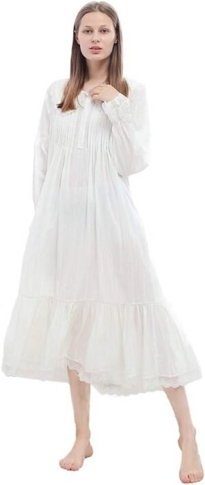 100% Cotton  Nightgown for Ladies Womens Vintage Palace Sleepwear