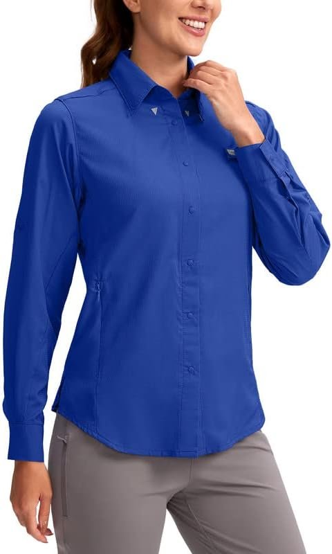 Womens Sun Protection Fishing Shirt with Zipper Pockets Lightweight SPF Long Sleeve Shirts for Hiking Safari