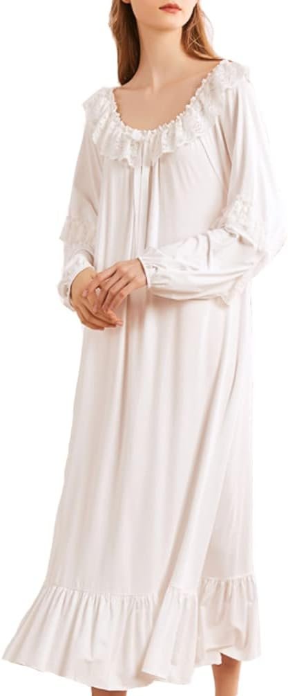 Women's Long-sleeve Mesh Nightdress Princess Vintage Nightgown Lace Sleepwear Pajamas