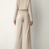 Business Casual Two-piece Set, Double-breasted Lapel Long Sleeve Blazer & Belted Wide Leg Pants Outfits, Women's Clothing