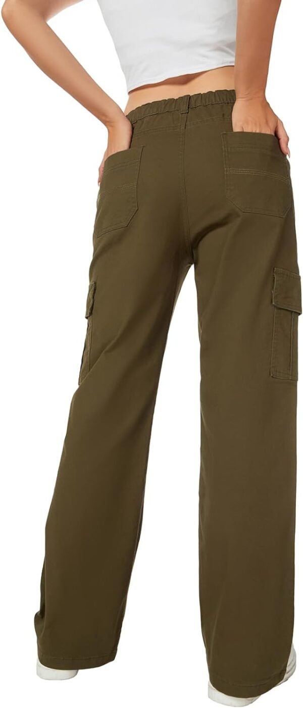Women's High Waist Stretchy Cotton Cargo Pants Wide Leg Hiking Tactical Trousers with 6 Pockets