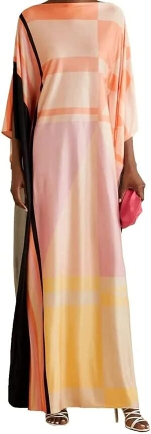 Designer Printed Long Satin Silk Casual Wear Women Kaftan Kurta,Beach wear Kaftan,Long Silk Caftans, Party wear Kaftan Fancy Dress for Women Yellow