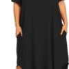 Womens Plus Size Nightgowns Sleepwear Short Sleeve Sleep Dress Maxi Night Gowns with Pockets
