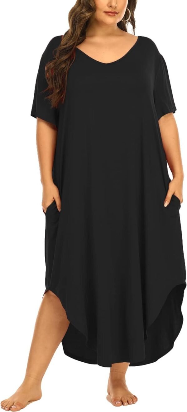 Womens Plus Size Nightgowns Sleepwear Short Sleeve Sleep Dress Maxi Night Gowns with Pockets