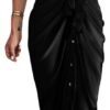 Women's Short Sleeve Satin Dress Button Down with Belt Maxi Shirt Dresses