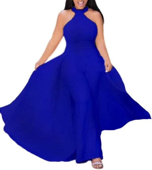 VERWIN Patchwork Overlay Embellished Plain Women's Jumpsuit High-Waist Woman Romper