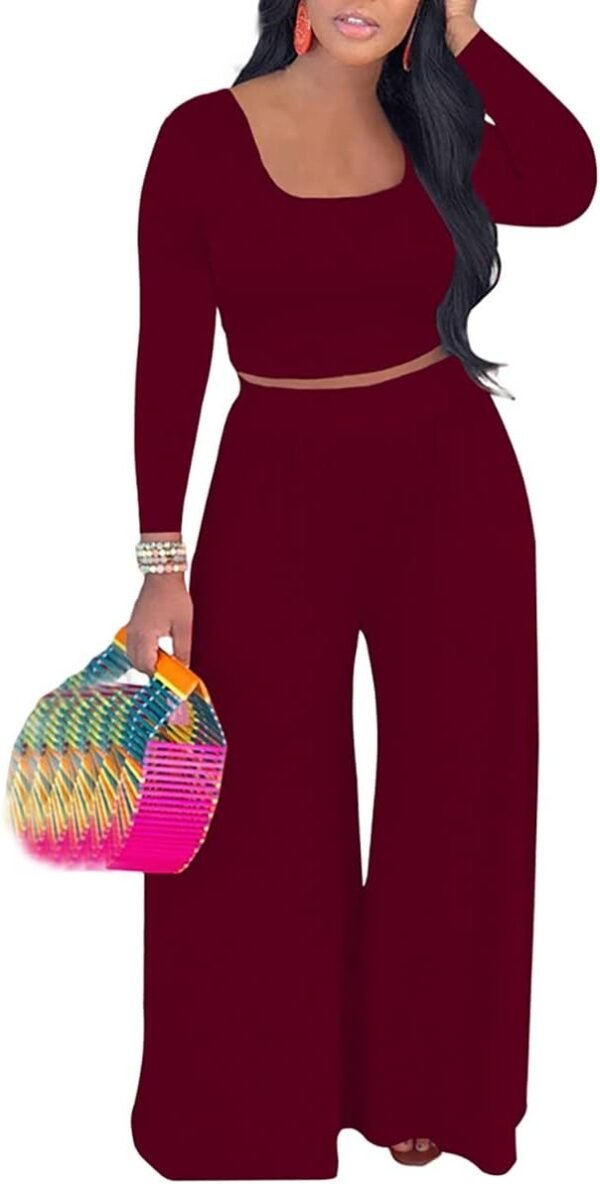 2 Piece Outfits for Women Casual Wide Leg Pants Set Outfits Sexy Front Crop Tops High Waist Jumpsuits Set