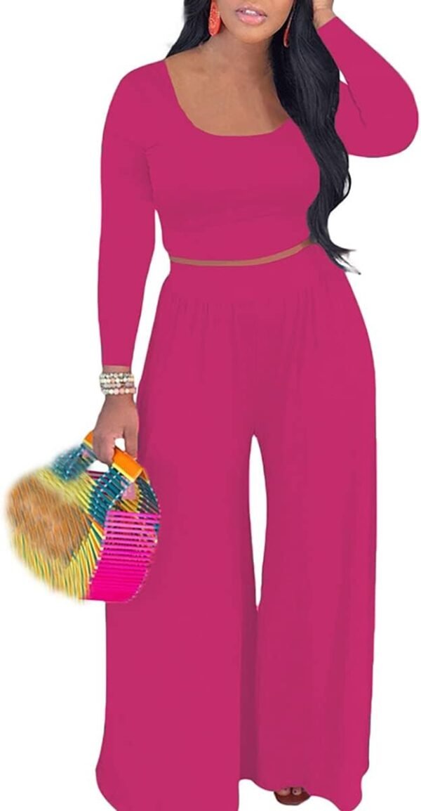 2 Piece Outfits for Women Casual Wide Leg Pants Set Outfits Sexy Front Crop Tops High Waist Jumpsuits Set
