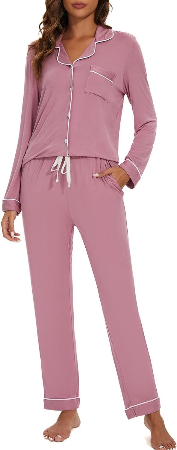 Pajama Set For Women Long Sleeve Button Down Sleepwear Soft and Comfy Lounge Set S-XXL