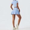 2 Piece Tennis Dress for Women High Waist Pleated Tennis Skirt with Shorts Short Sleeve Crop Golf Workout Skirts Sets