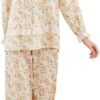 Women Pajamas Set Cotton Long Sleeve Button Down Sleep Shirt Womens Loungewear Set Cotton Nightie
