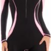 Women Zip Rash Guard Long Sleeve One Piece Splice Swimsuit UPF 50+ Tummy Control Surfing Bathing Suits Boyshort Bottom