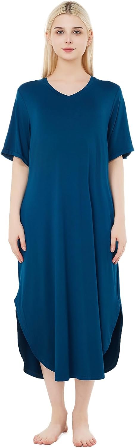 loungewear Womens Nightgown pajamas Bamboo Viscose Super Soft Short Sleeve sleepwear Nightdress Outdoor Wearable