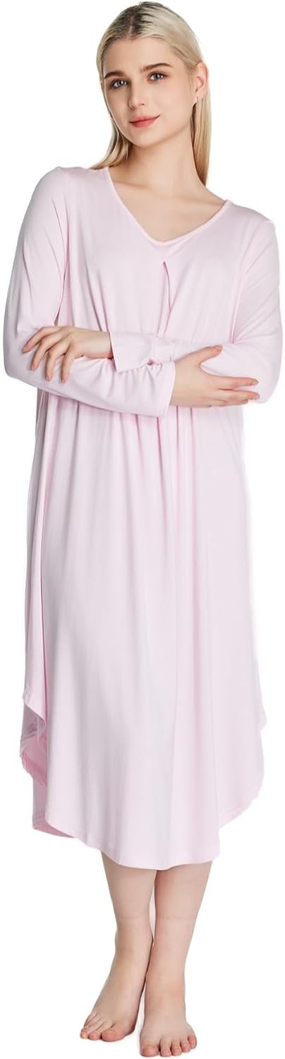 loungewear Womens Nightgown pajamas Bamboo Viscose Super Soft Long Sleeve sleepwear Nightdress Outdoor Wearable