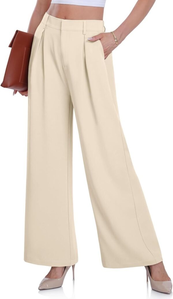 Women's Wide Leg Dress Pants High Elastic Waisted in The Back Business Work Causal Trousers Long Straight Suit Pants