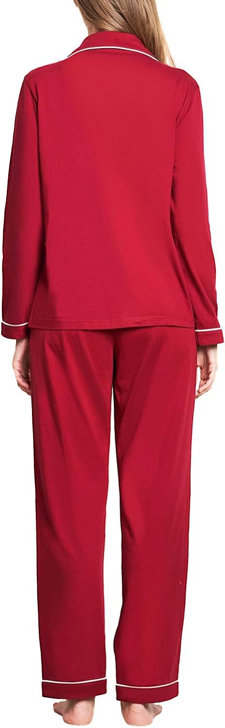 100% Cotton Pajama Set for Women Long Sleeve Womens Sleepwear Button Down NightWear Soft Pj Lounge Sets