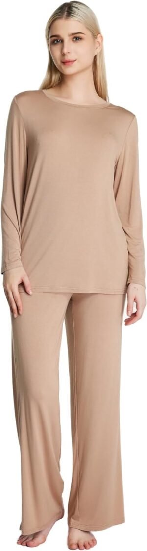 Loungewear Set pajamas Womens sleepwear Bamboo Viscose Long Sleeve t shirt Long Pants Super Soft Novelty Pjs Set