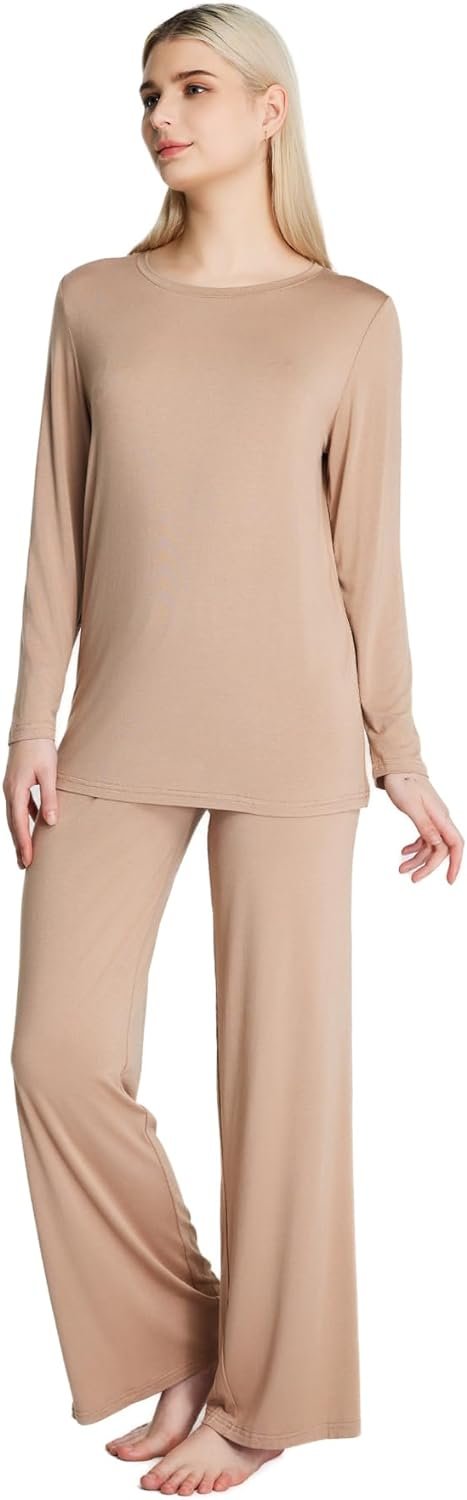 Loungewear Set pajamas Womens sleepwear Bamboo Viscose Long Sleeve t shirt Long Pants Super Soft Novelty Pjs Set