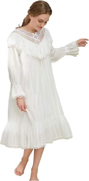 Cotton Nightgown for Women Vintage Palace Sleepwear