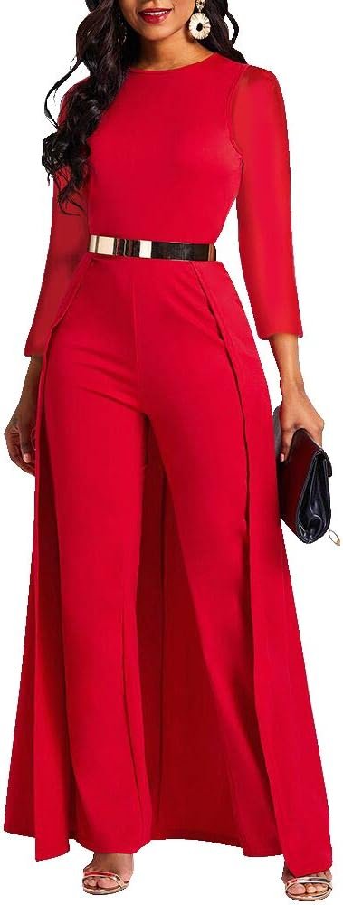 VERWIN Patchwork Overlay Embellished Plain Women's Jumpsuit High-Waist Woman Romper