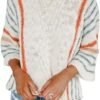 Womens 2024 Cute Spring Summer Color Block Striped Lightweight Comfy Cable Knit Beach Boho Clothes Pullover Sweaters
