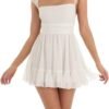 Women Graduation Dress Spaghetti Straps Sleeveless Short Dresses Y2k Low Cut Bodycon Going Out A-Line Mini Dress