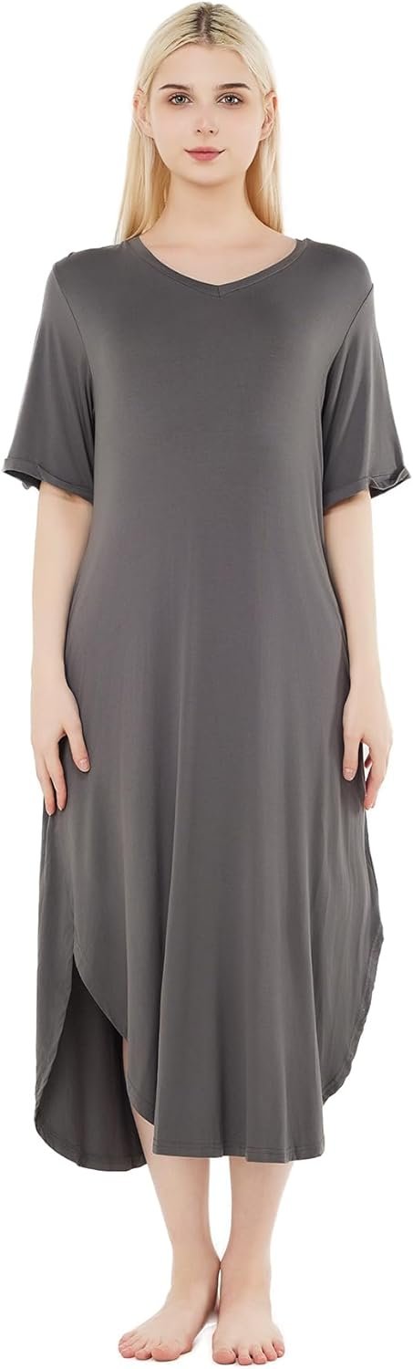 loungewear Womens Nightgown pajamas Bamboo Viscose Super Soft Short Sleeve sleepwear Nightdress Outdoor Wearable