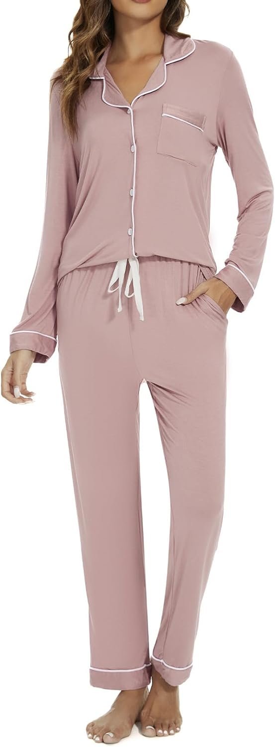 Pajama Set For Women Long Sleeve Button Down Sleepwear Soft and Comfy Lounge Set S-XXL