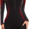 Women Zip Rash Guard Long Sleeve One Piece Splice Swimsuit UPF 50+ Tummy Control Surfing Bathing Suits Boyshort Bottom