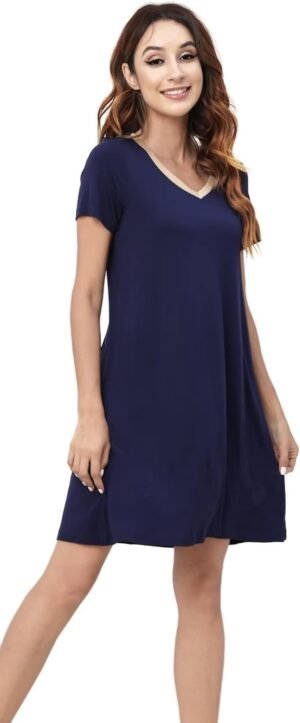 Bamboo Nightgowns for Women Short Sleeve Womens Nightgown Soft Sleepshirts V-Neck Night Dress Loungewear