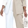 Women's Casual Outfits Lightweight Blazer Jacket and Wide Leg Pants Suit Set