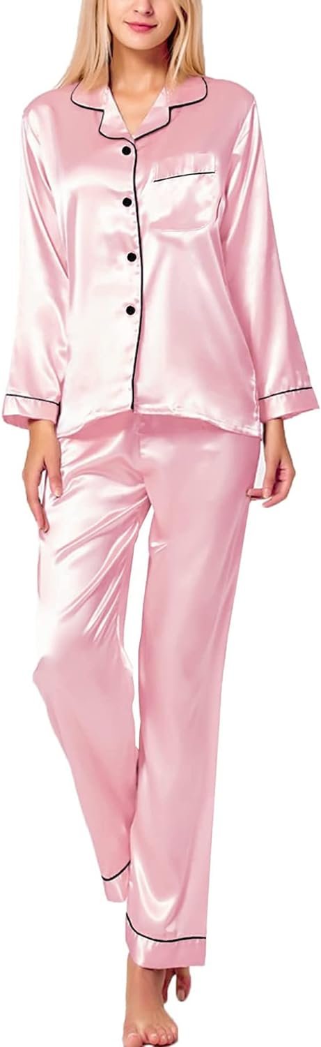 Pajamas Set Long Sleeve Sleepwear For Womens Button Down Nightwear Soft Pj Sets S-XL