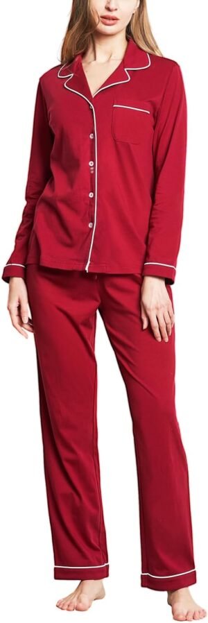 100% Cotton Pajama Set for Women Long Sleeve Womens Sleepwear Button Down NightWear Soft Pj Lounge Sets