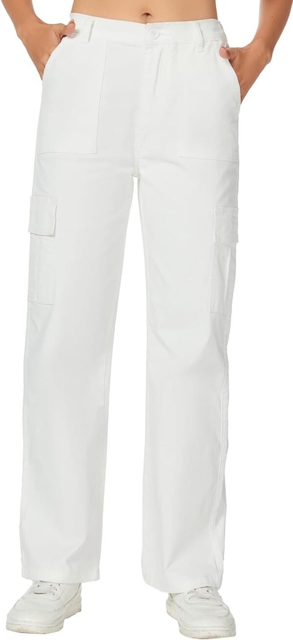 Women's High Waist Stretchy Cotton Cargo Pants Wide Leg Hiking Tactical Trousers with 6 Pockets