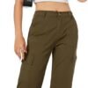 Women's High Waist Stretchy Cotton Cargo Pants Wide Leg Hiking Tactical Trousers with 6 Pockets