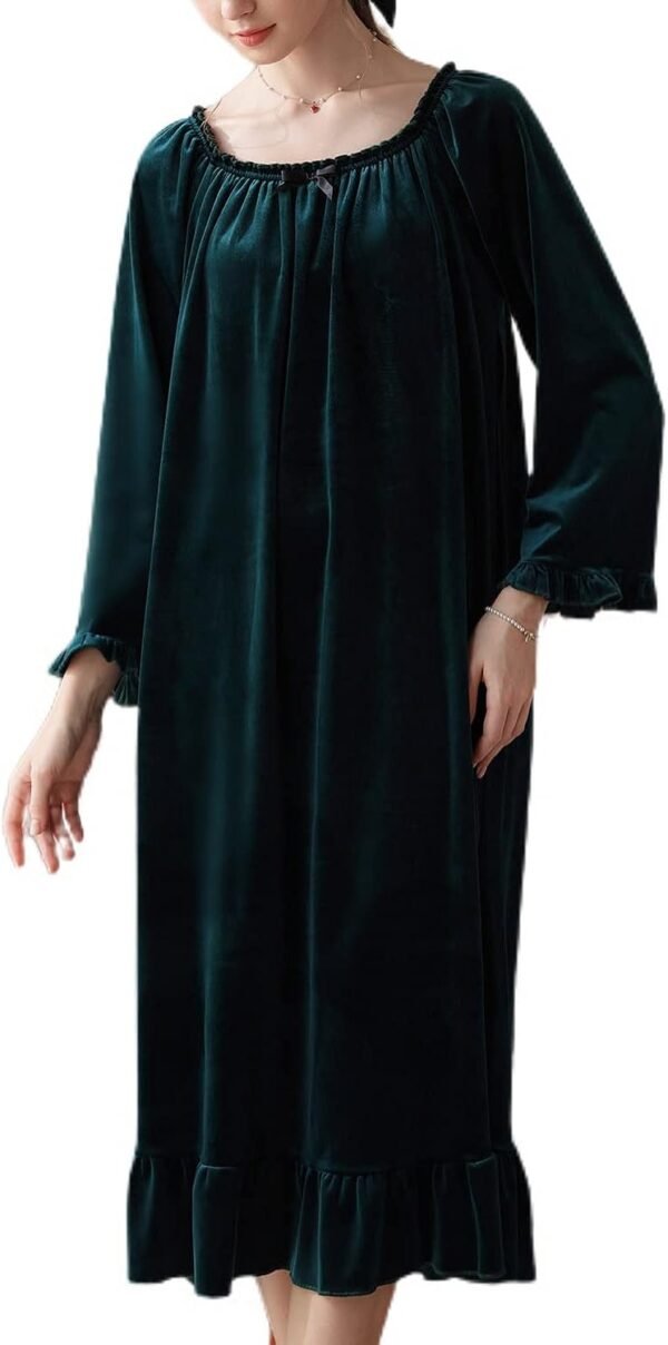 Women's Long Sleeve Nightgown Velvet Sleep Dress Ruffle Crew Neck Mid-length Nightdress
