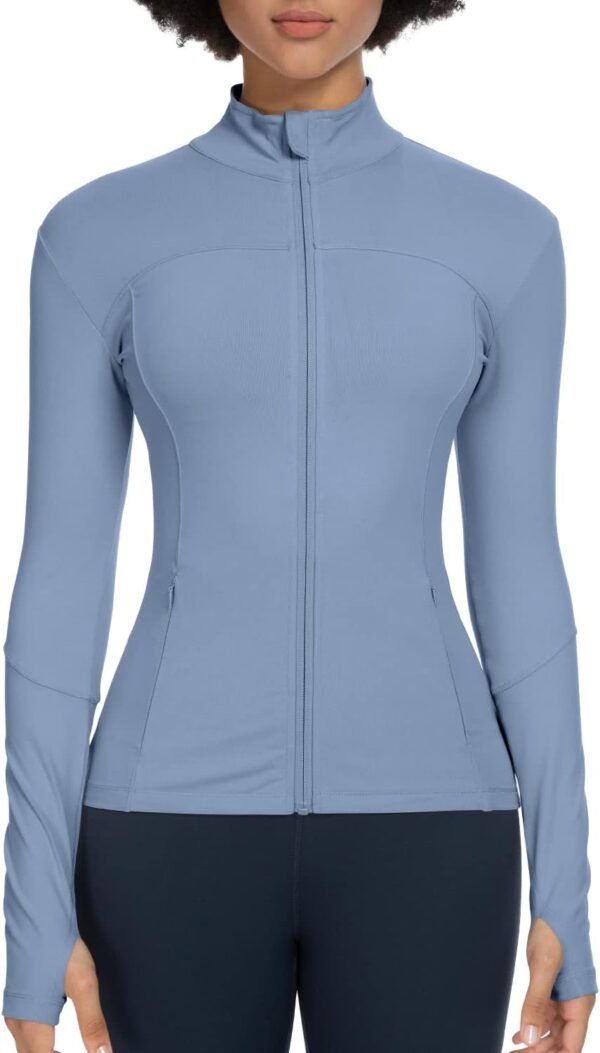 Workout Jackets for Women Full Zip Athletic Running Track Jacket with Pockets Slim Fit Yoga Jacket with Thumb Holes