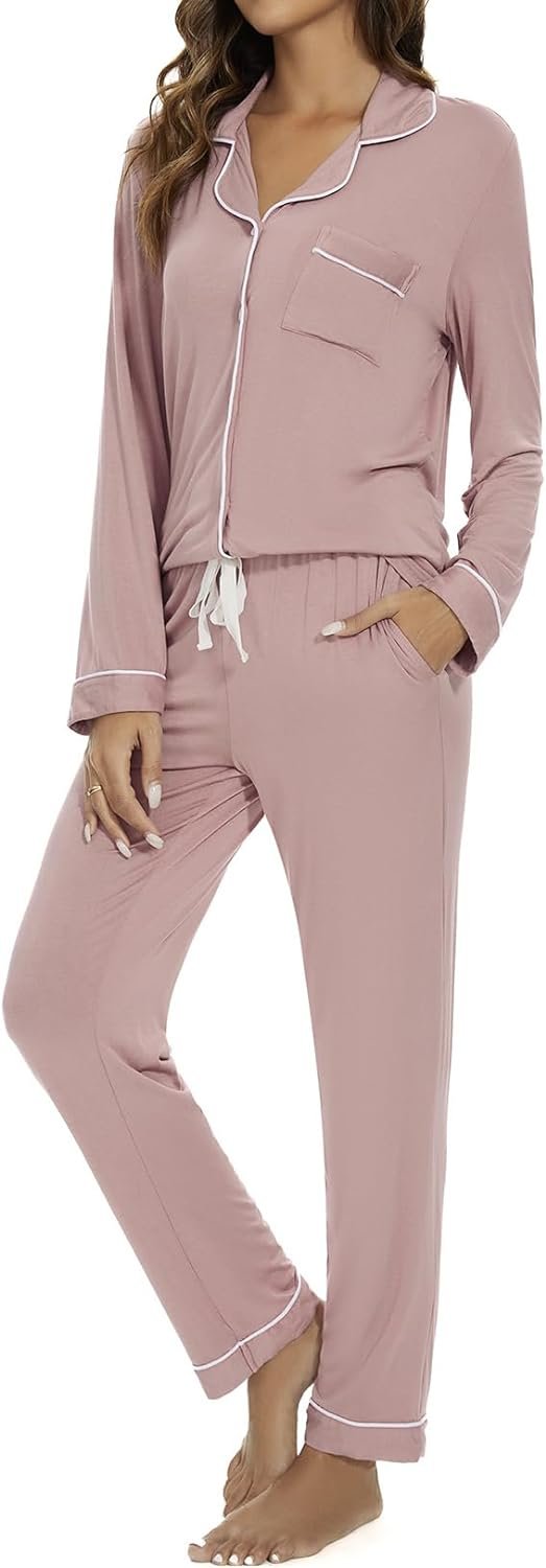 Pajama Set For Women Long Sleeve Button Down Sleepwear Soft and Comfy Lounge Set S-XXL
