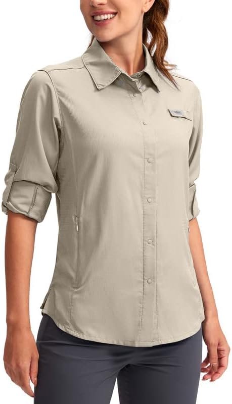 Womens Sun Protection Fishing Shirt with Zipper Pockets Lightweight SPF Long Sleeve Shirts for Hiking Safari