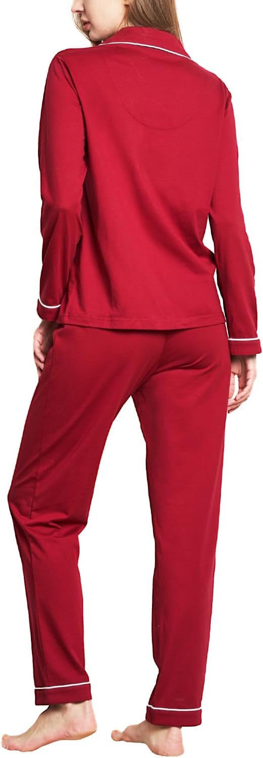 100% Cotton Pajama Set for Women Long Sleeve Womens Sleepwear Button Down NightWear Soft Pj Lounge Sets