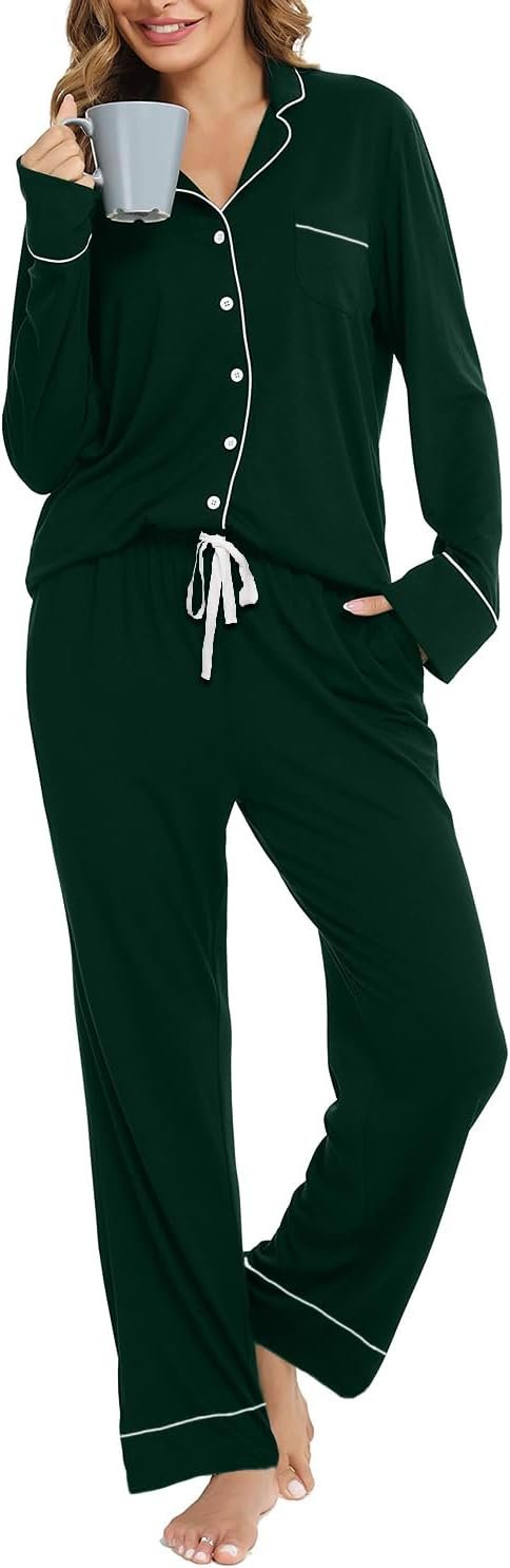 Pajama Set For Women Long Sleeve Button Down Sleepwear Soft and Comfy Lounge Set S-XXL