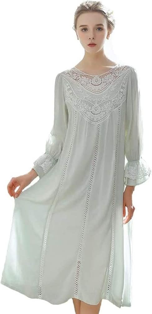 Women's Long-sleeve Mesh Nightdress Princess Vintage Nightgown Lace Sleepwear Pajamas