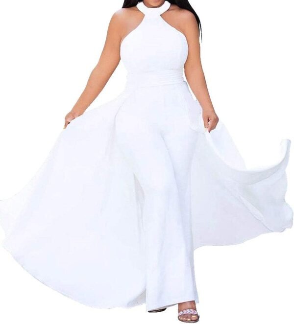 VERWIN Patchwork Overlay Embellished Plain Women's Jumpsuit High-Waist Woman Romper